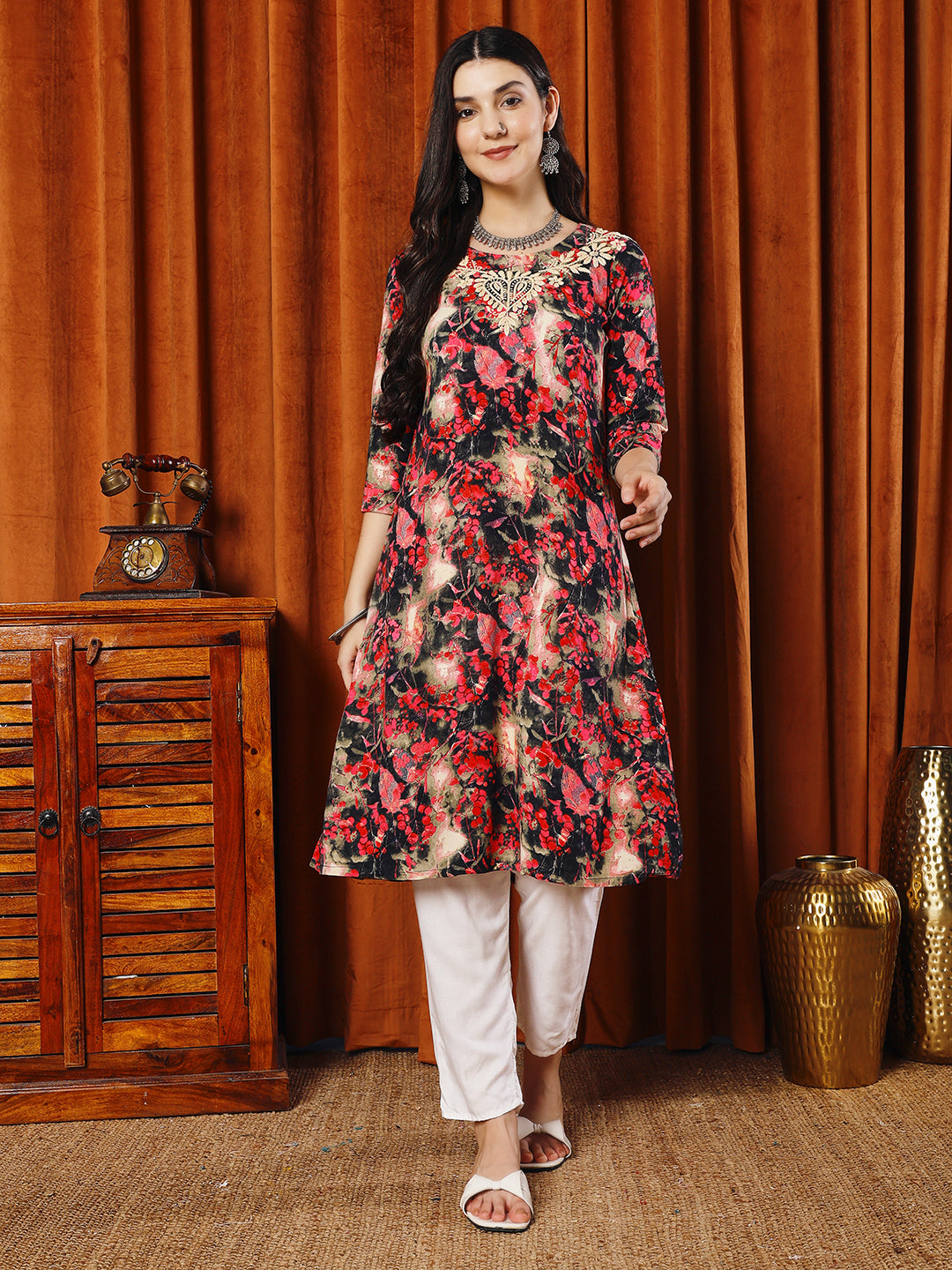 Women Multi Printed Chikankari Kurta