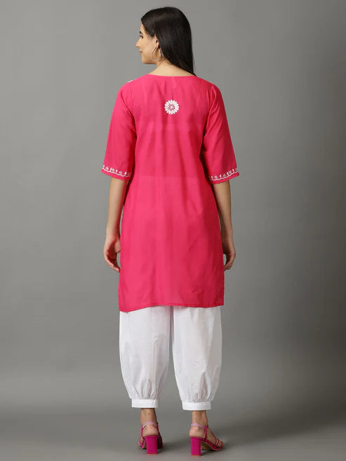 Pink Lucknowi Chikankari Long Kurta