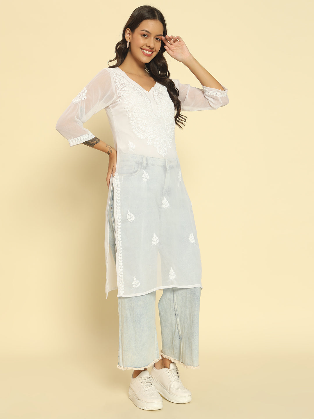 White Georgette Chikankari Kurta