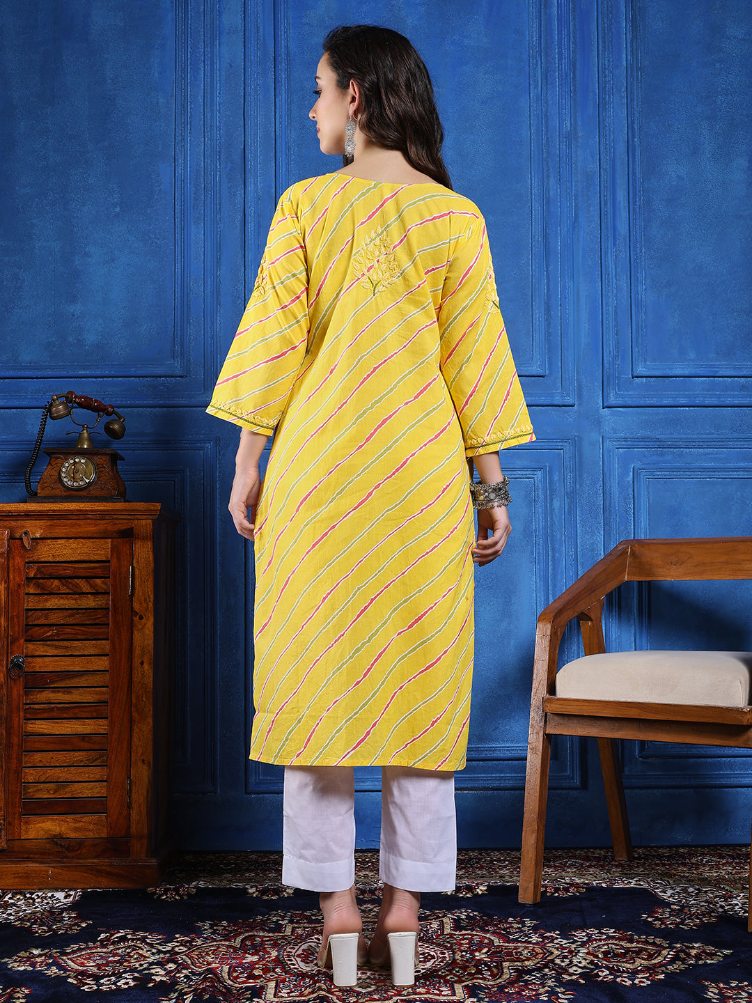 Handmade Yellow Cotton Chikankari Long Kurta Set