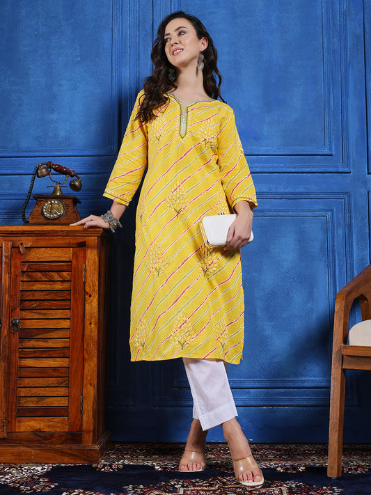 Handmade Yellow Cotton Chikankari Long Kurta Set