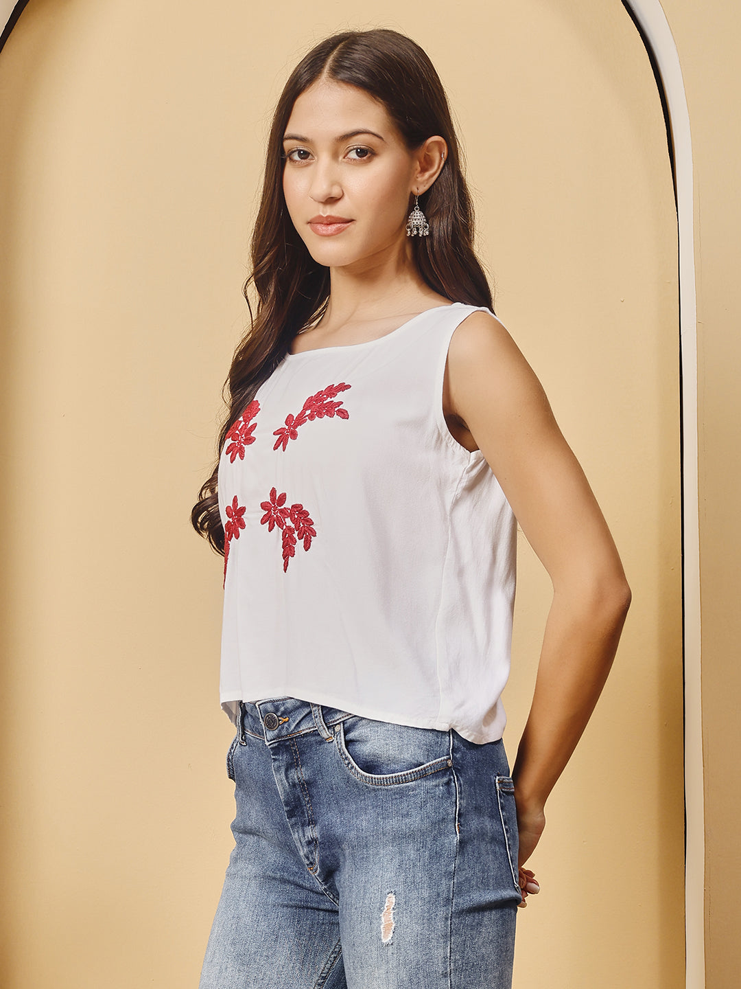 Women White  Chanderi Hand Chikankari Top