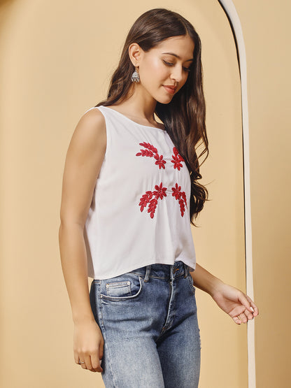 Women White  Chanderi Hand Chikankari Top