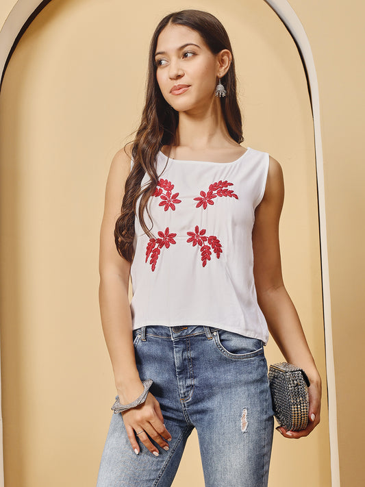Women White  Chanderi Hand Chikankari Top