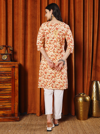 Women Multi Printed Cotton Chikankari Straight Kurta