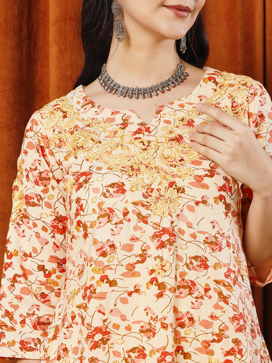 Women Multi Printed Cotton Chikankari Straight Kurta