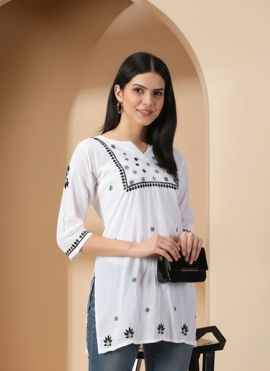 White embroidered Chikankari Cotton Kurta