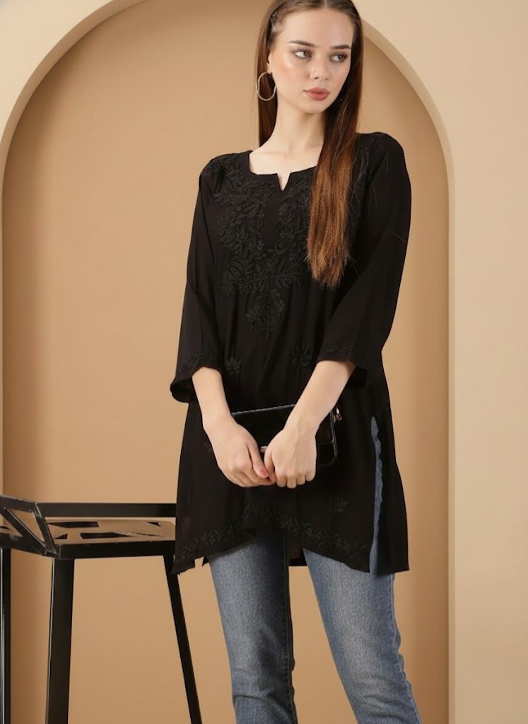 Chikankari Black Rayon Kurta
