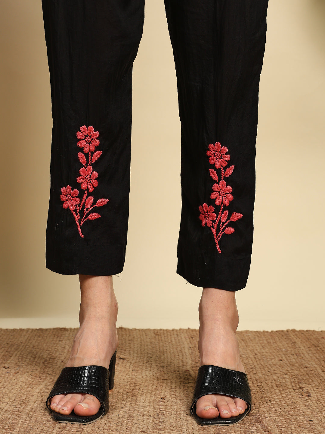 Women Black & Pink Handmade Chikankari Kurta Set