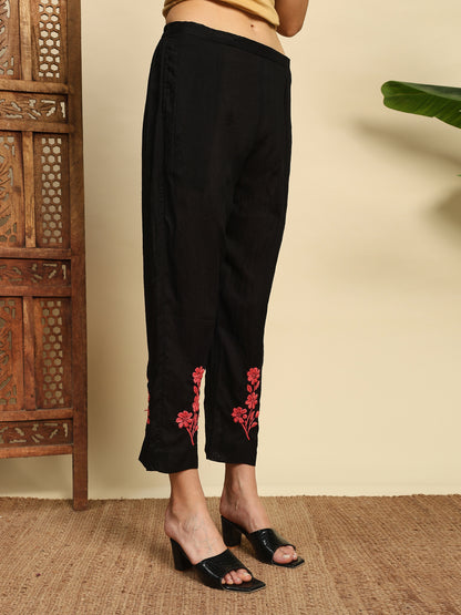 Women Black & Pink Handmade Chikankari Kurta Set