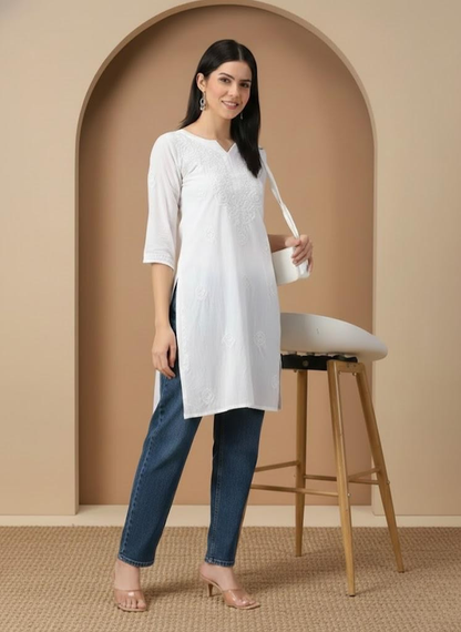 White Lucknowi Chikankari Long Kurta