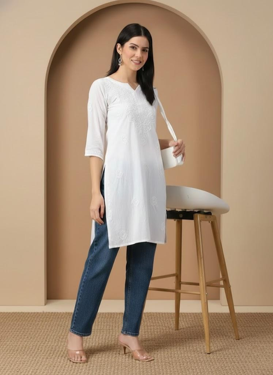 White Lucknowi Chikankari Long Kurta