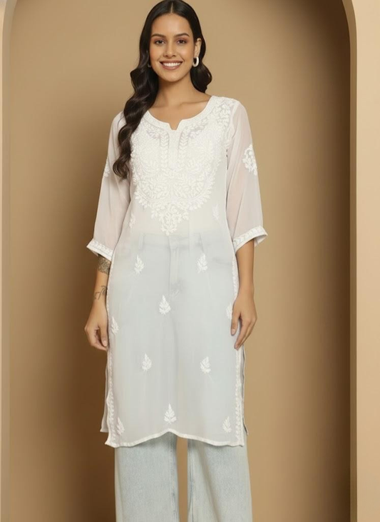 White Georgette Chikankari Kurta