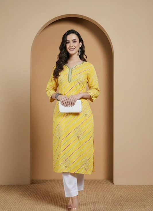 Handmade Yellow Cotton Chikankari Long Kurta Set