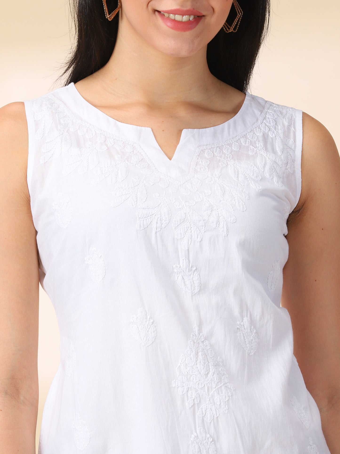 Handmade White Chikankari Embroidered Sleeveless Top