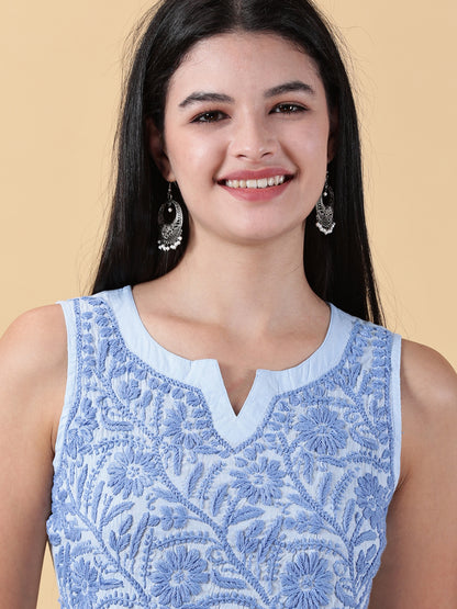 Handmade Blue Chikankari Sleeveless Top