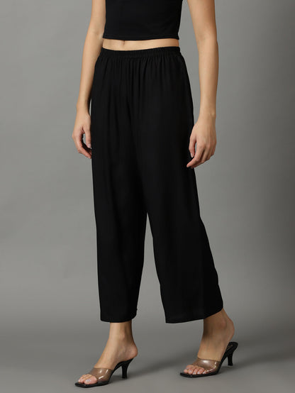 Black Solid Rayon Palazzos
