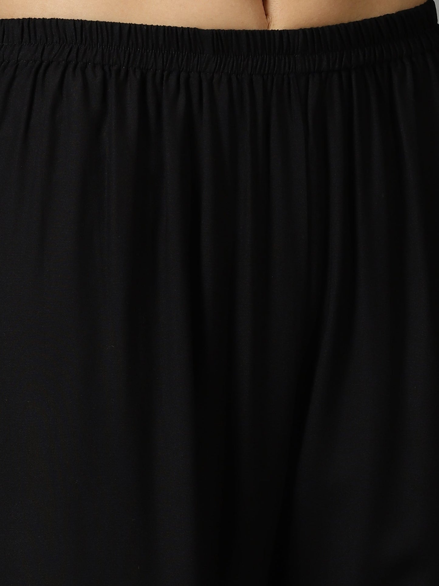 Black Solid Rayon Palazzos
