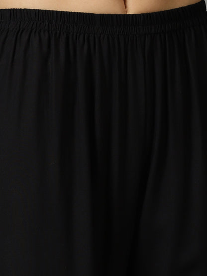 Black Solid Rayon Palazzos