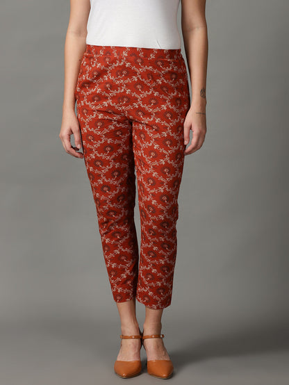 Brown Printed Cotton Trousers