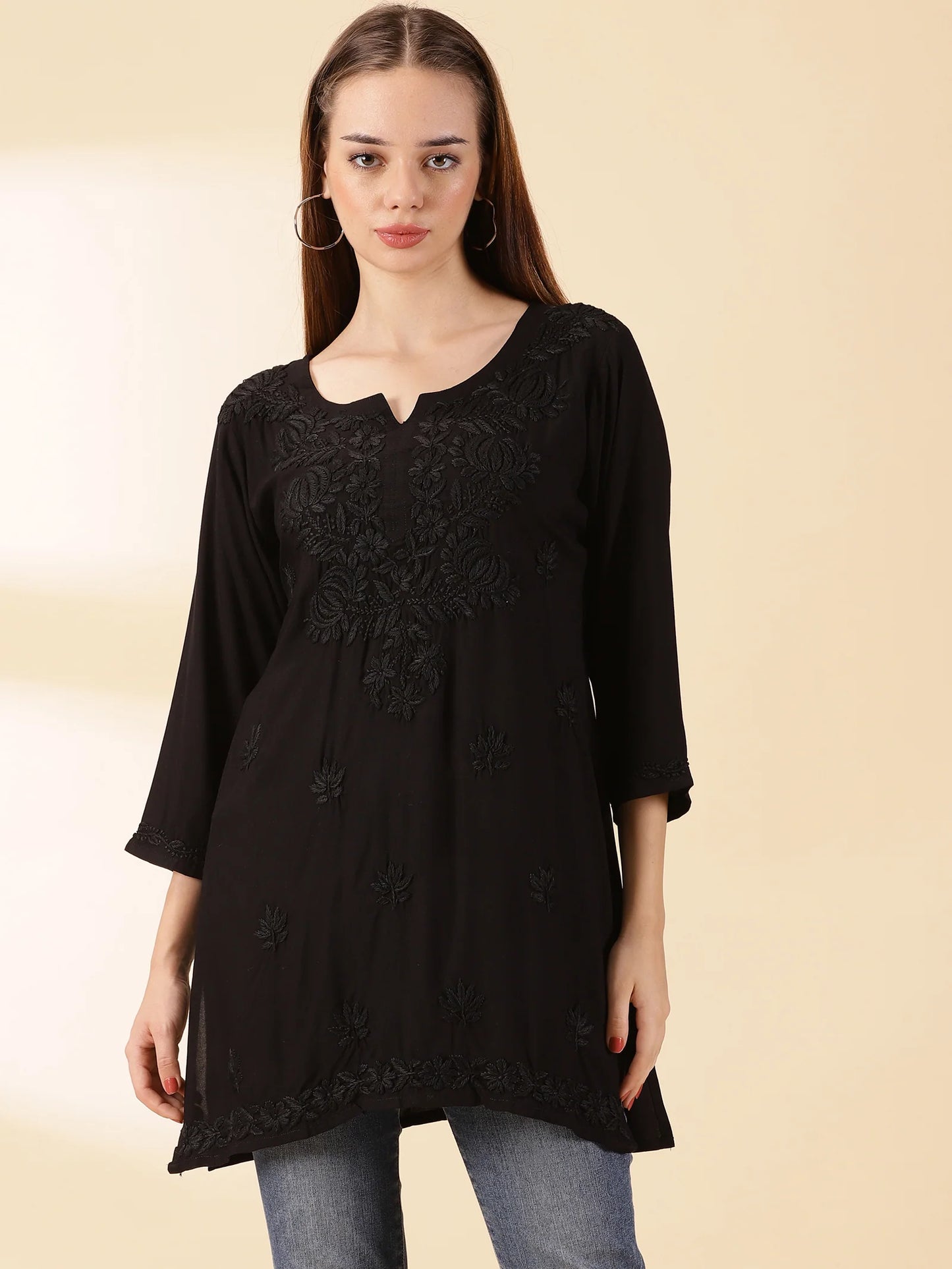 Chikankari Black Rayon Kurta