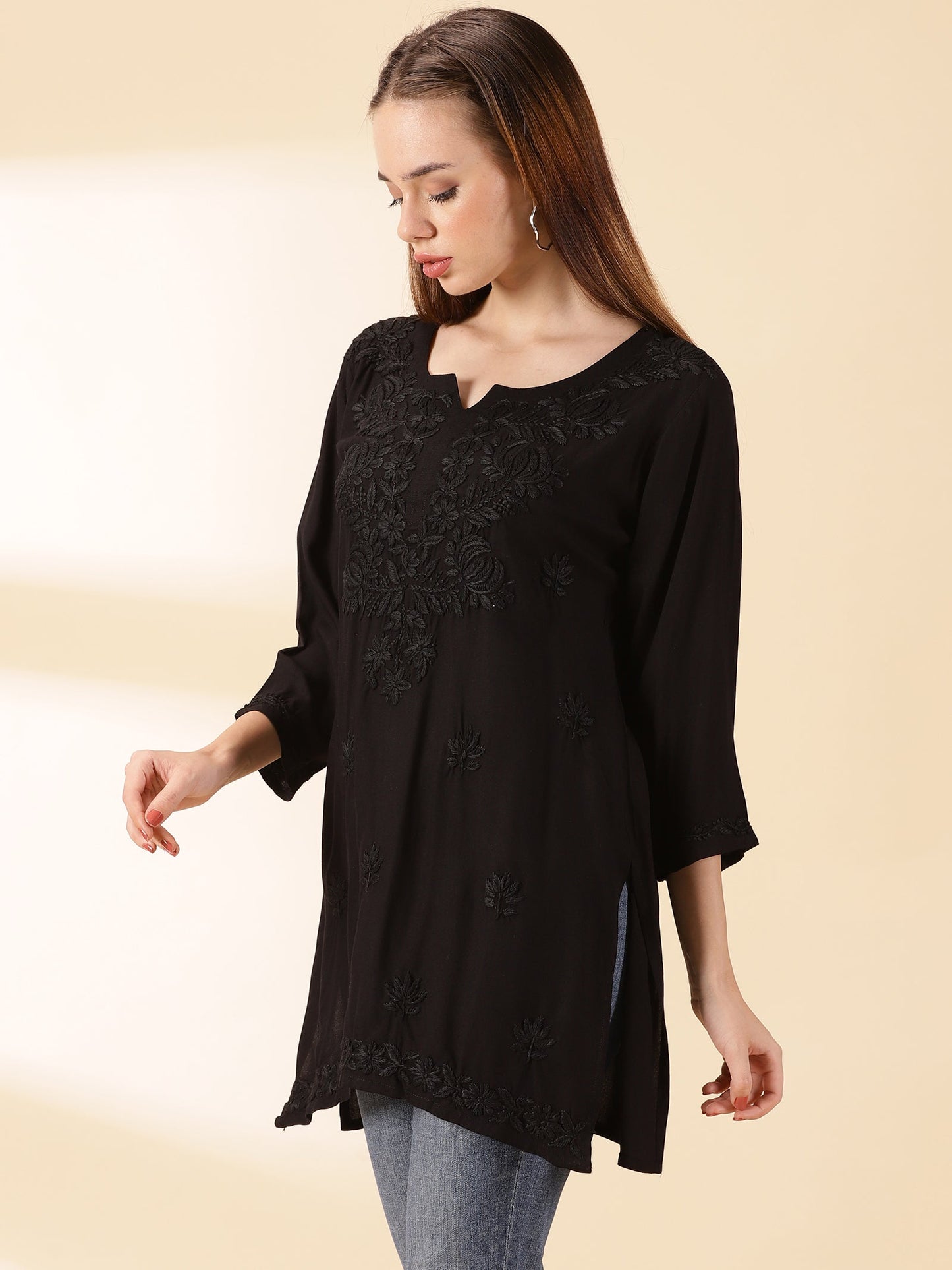 Chikankari Black Rayon Kurta