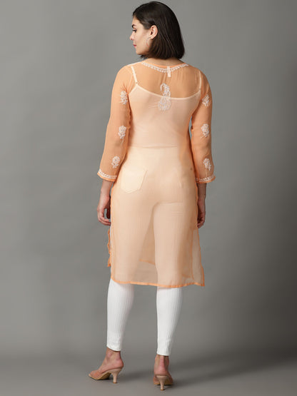 Chikankari Georgette Orange Straight Kurta