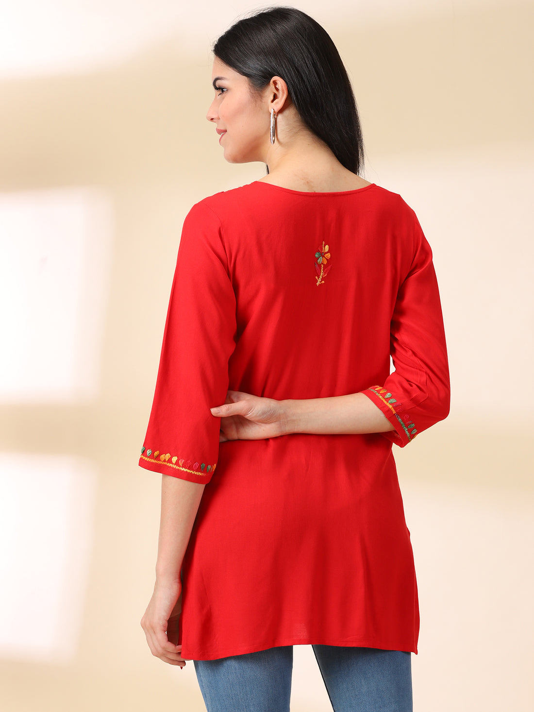 Chikankari Red Rayon Kurta