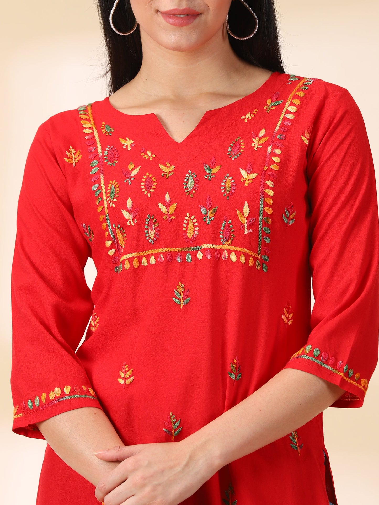 Chikankari Red Rayon Kurta