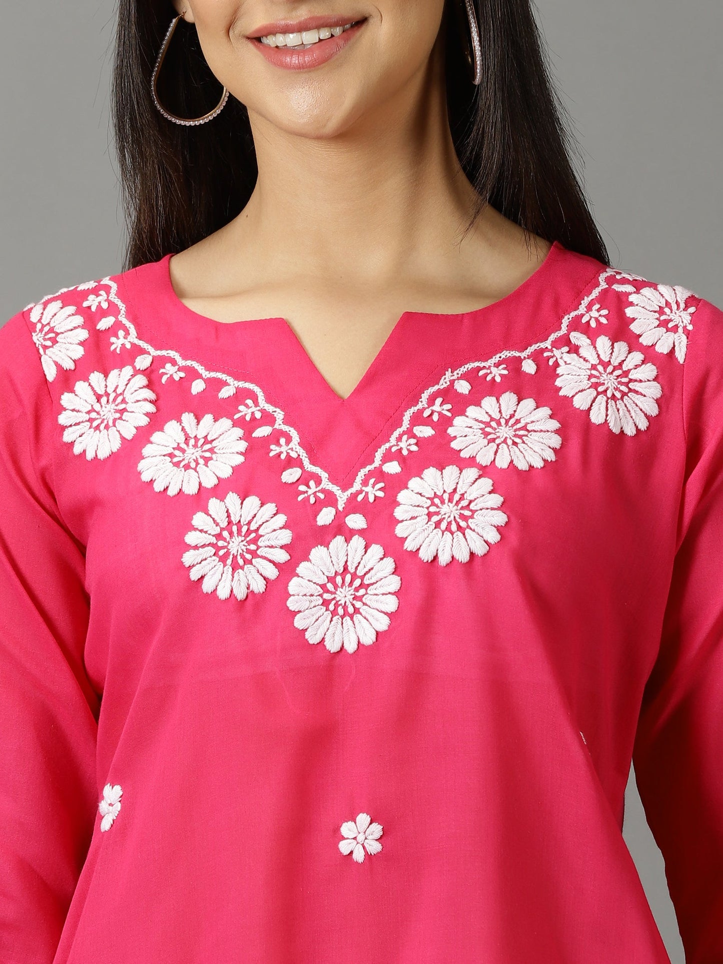 Pink Lucknowi Chikankari Kurta With Cuff Pant