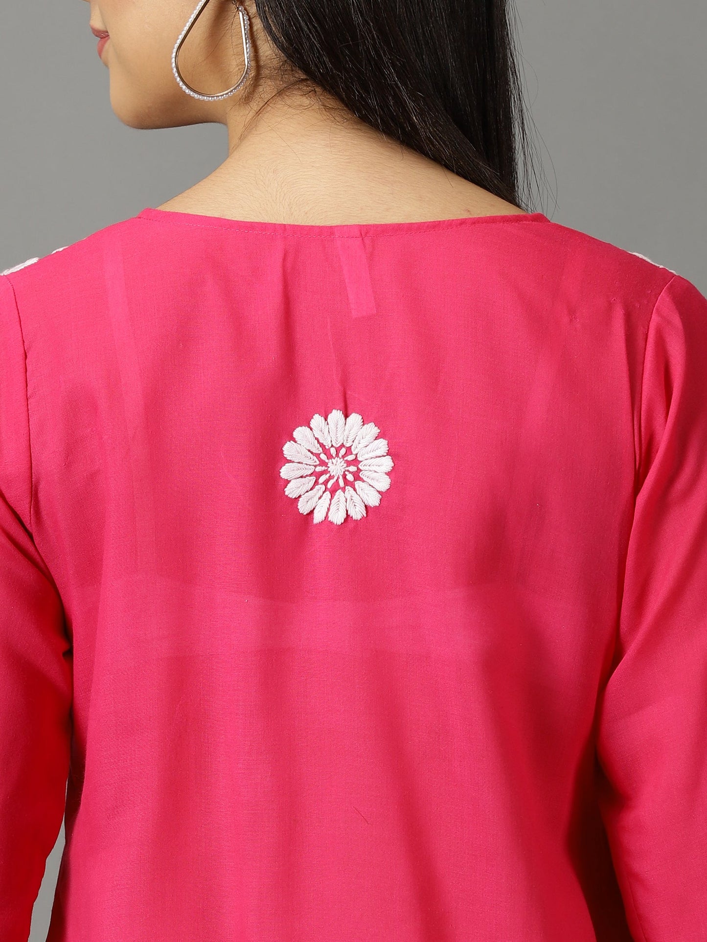 Pink Lucknowi Chikankari Kurta With Cuff Pant