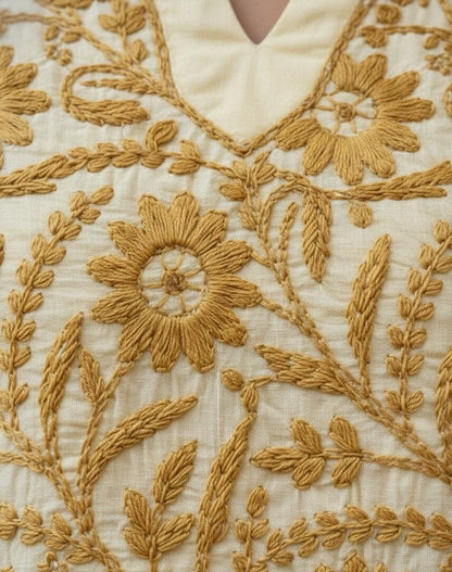 Handmade Mustard Yellow Chikankari Embroidered Sleeveless Top