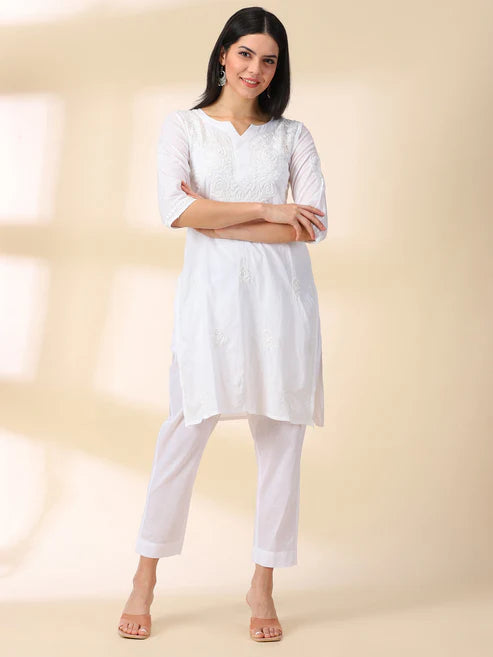 White Lucknowi Chikankari Long Kurta