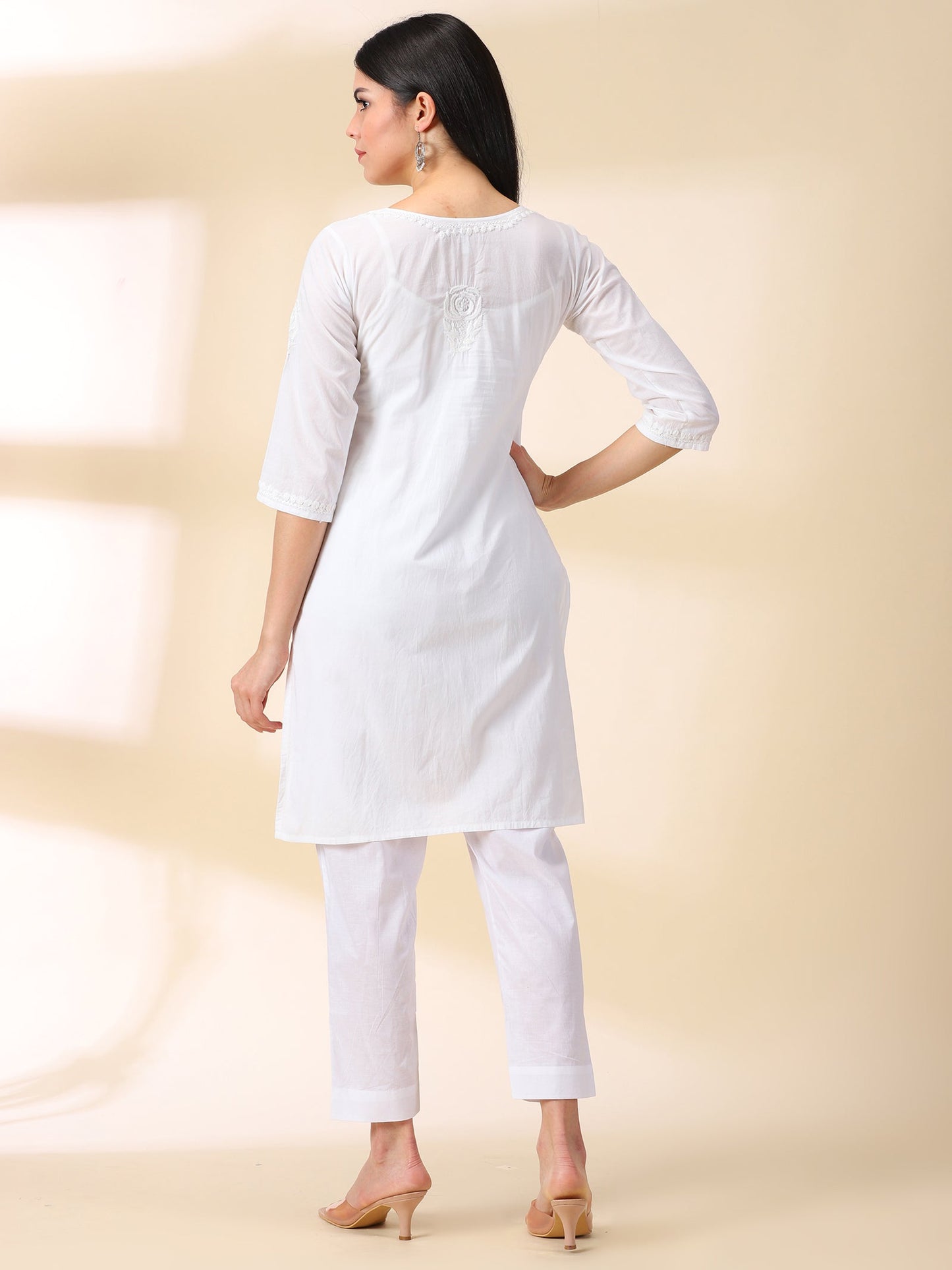 White Lucknowi Chikankari Kurta With Trouser