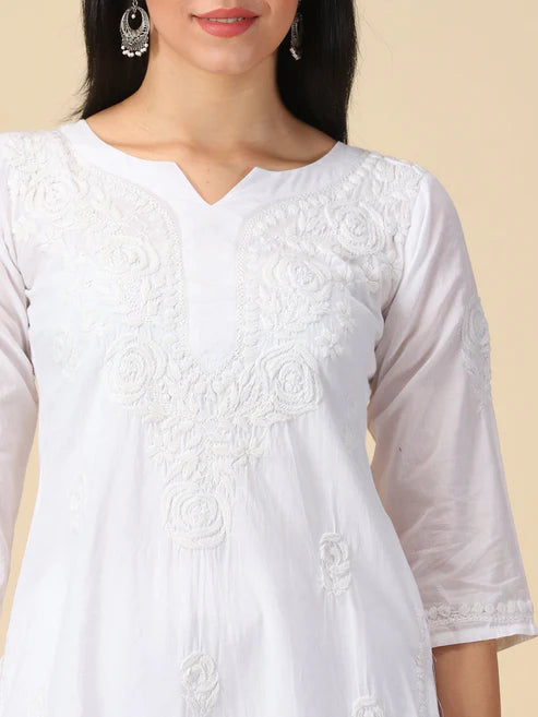 White Lucknowi Chikankari Long Kurta