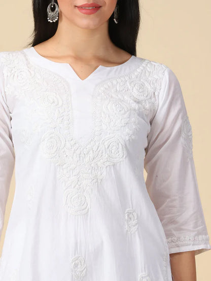 White Lucknowi Chikankari Long Kurta