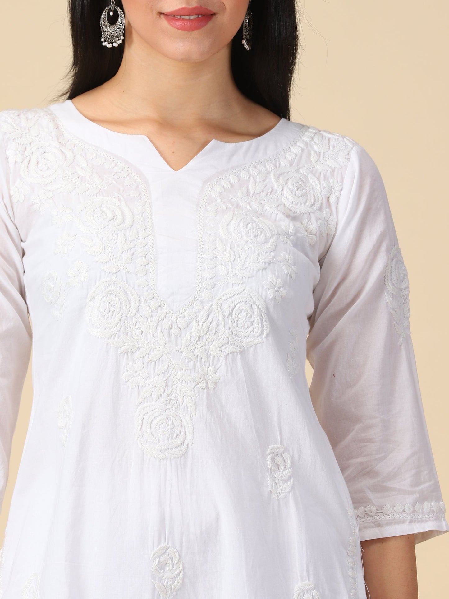 White Lucknowi Chikankari Kurta With Trouser