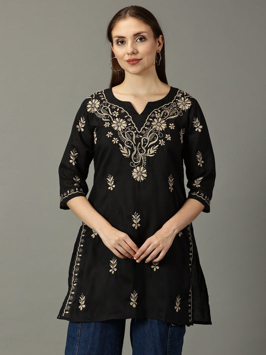 Women Black Lucknowi Chikankari Cotton Kurta