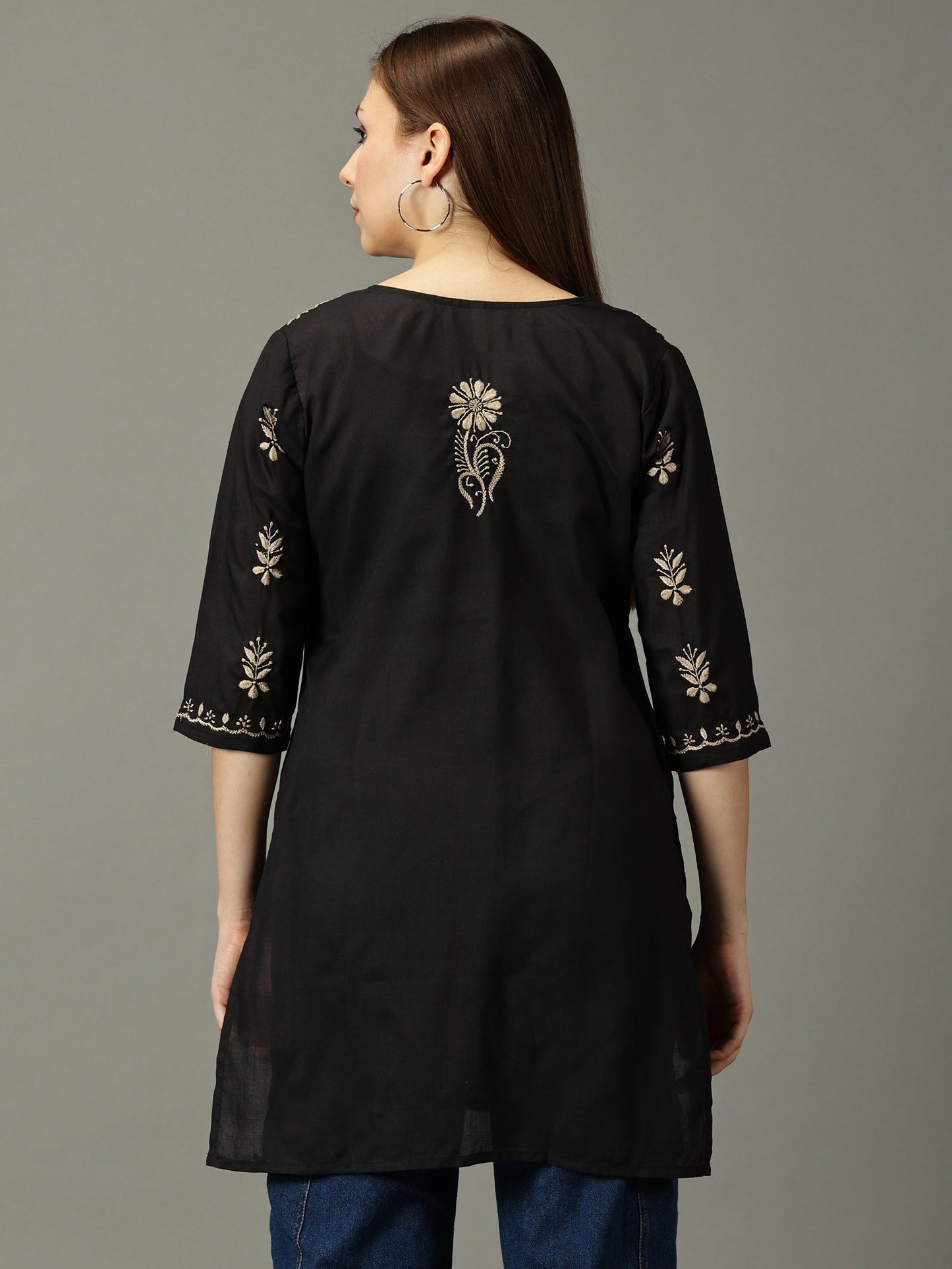 Women Black Lucknowi Chikankari Cotton Kurta