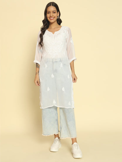 White Georgette Chikankari Kurta