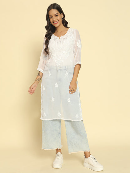 White Georgette Chikankari Kurta