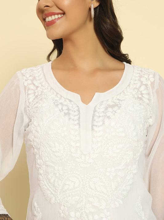 White Georgette Chikankari Kurta