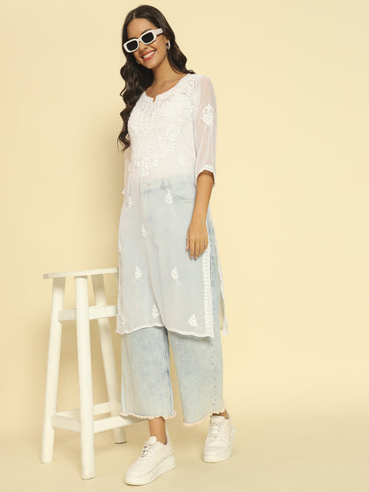 White Georgette Chikankari Kurta
