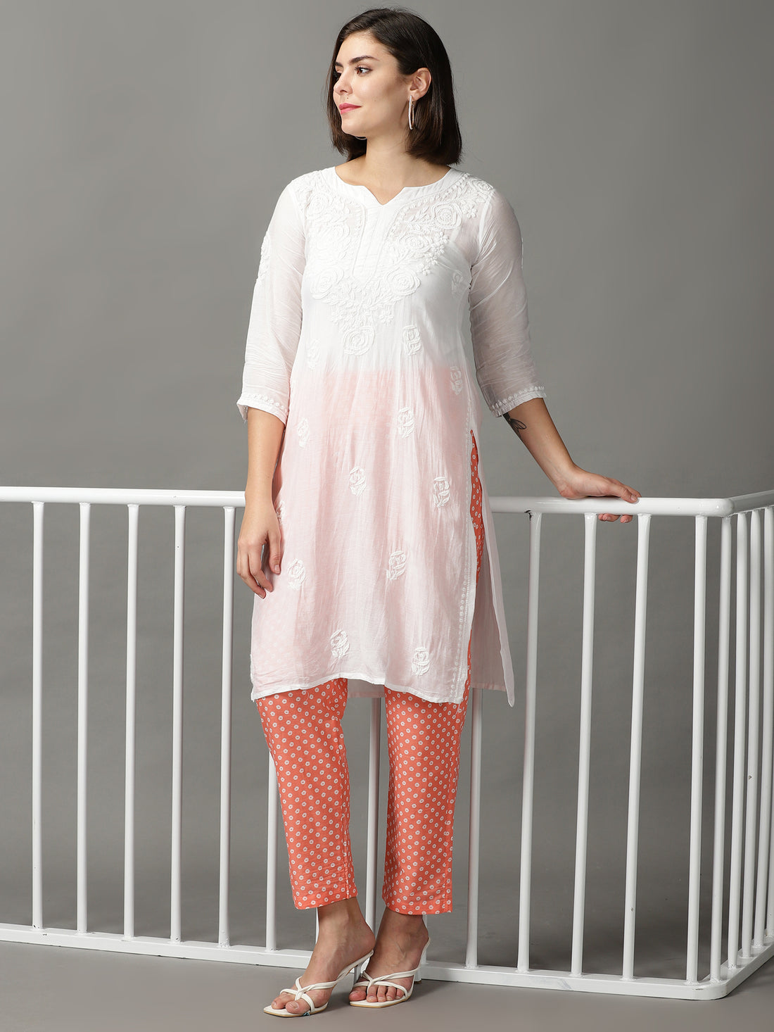 Women Peach Printed Cotton Trousers