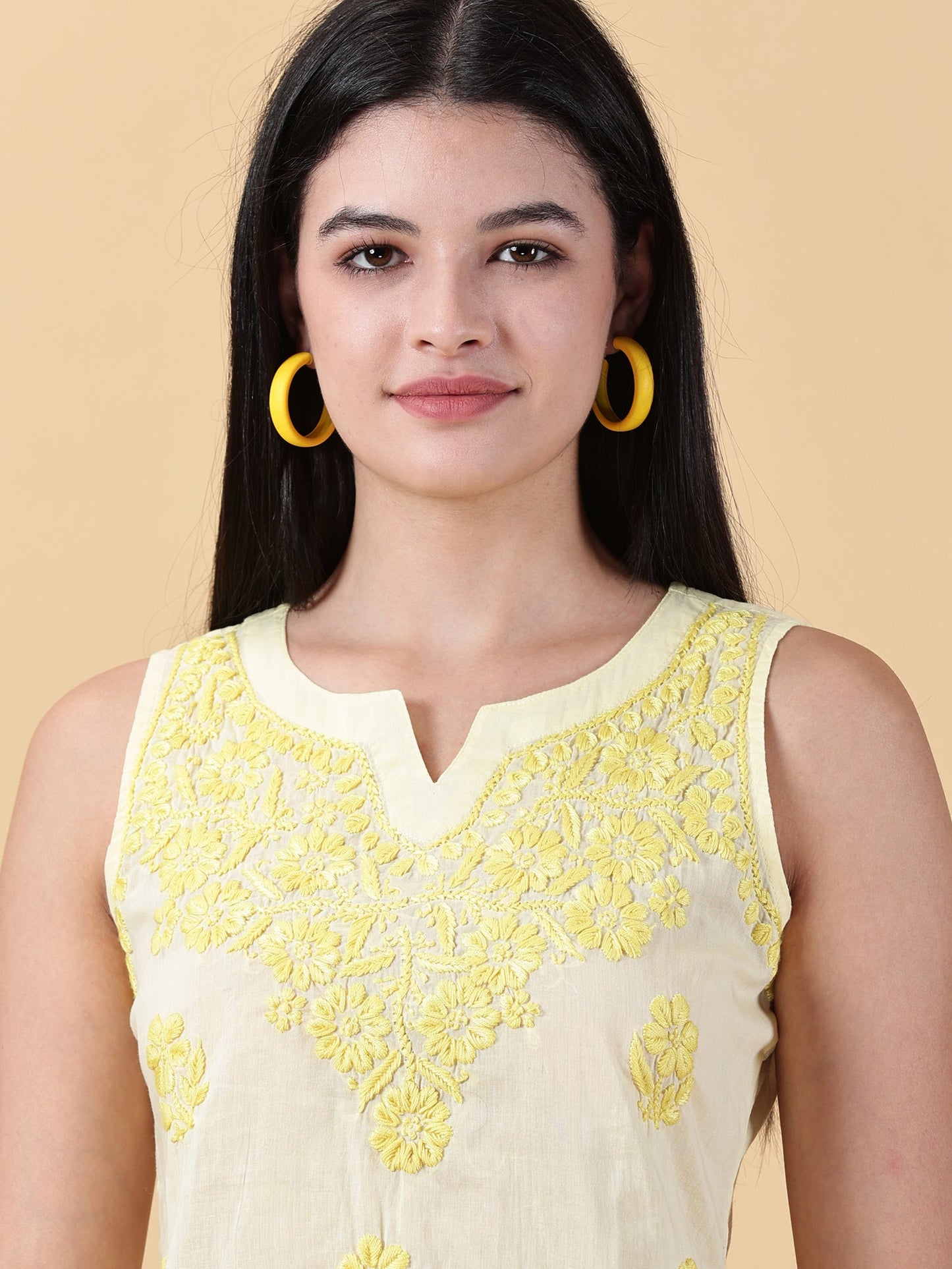 Women Yellow Cotton Chikankari Top