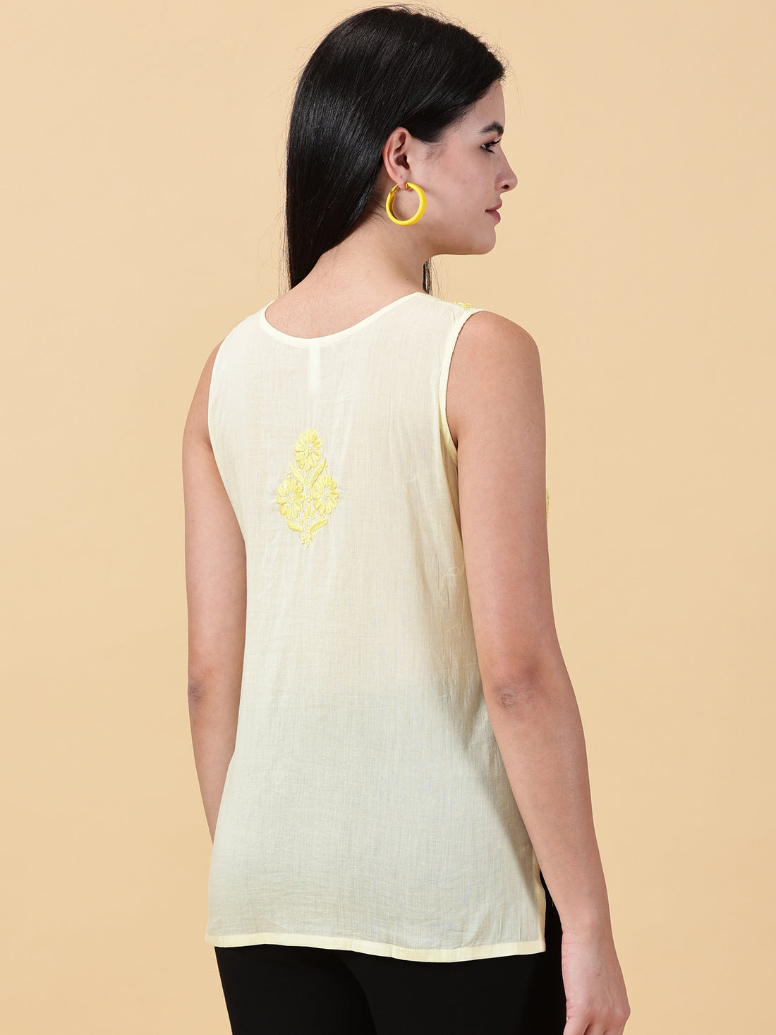 Women Yellow Cotton Chikankari Top