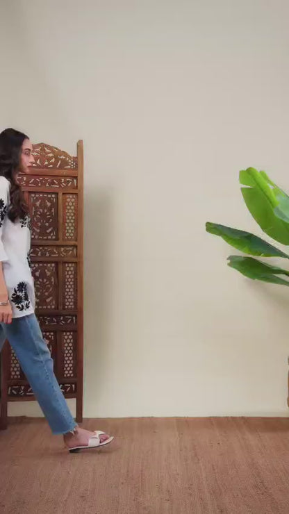 Women White & Black Handmade Chikankari Short Kurta